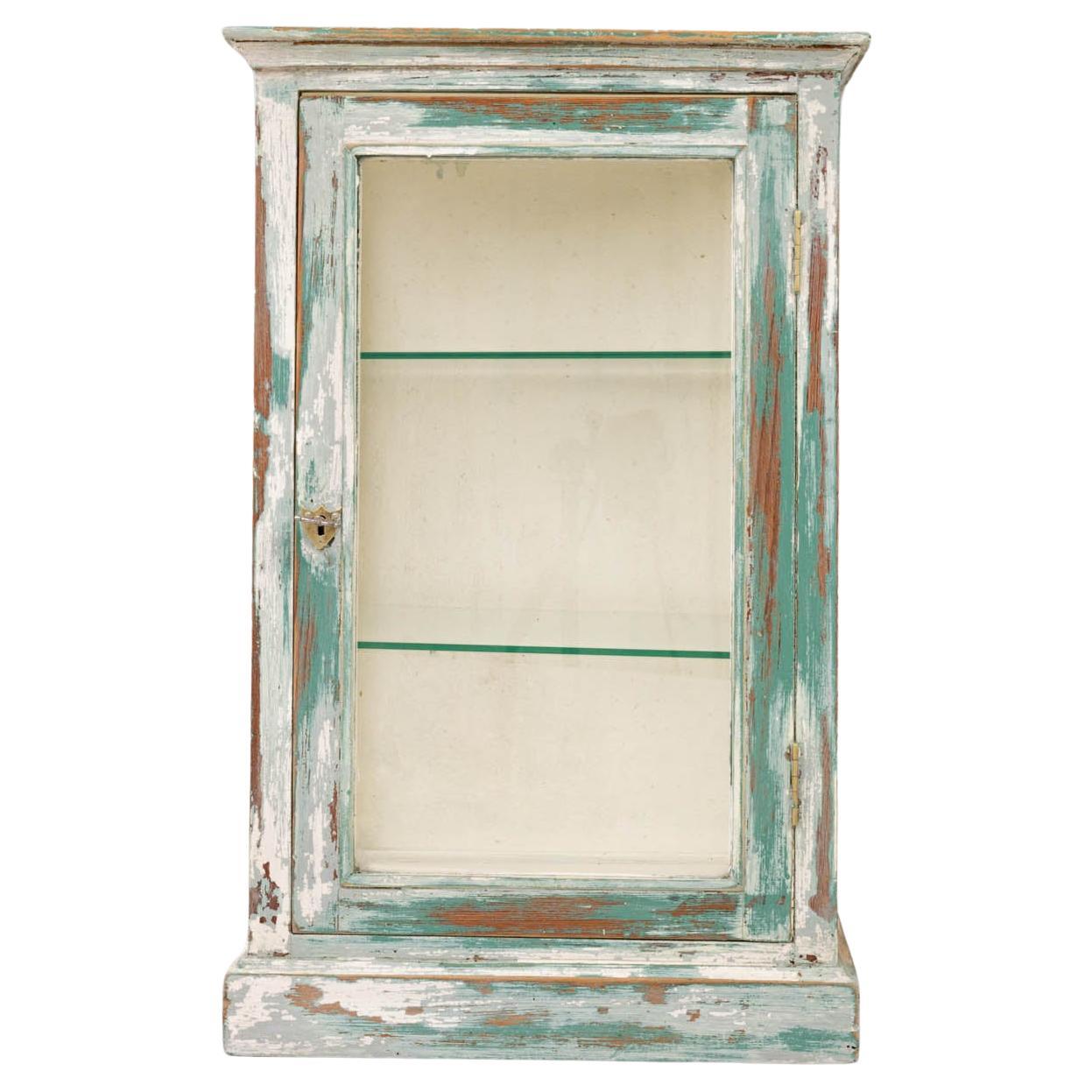 1900s French Wood White Patinated Small Vitrine For Sale