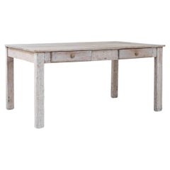 Vintage 1900s French Wood White Patinated Table