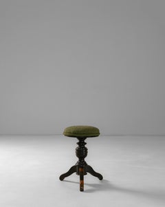 1900s French Wooden Adjustable Piano Stool With Upholstered Seat