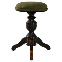 1900s French Wooden Adjustable Piano Stool With Upholstered Seat