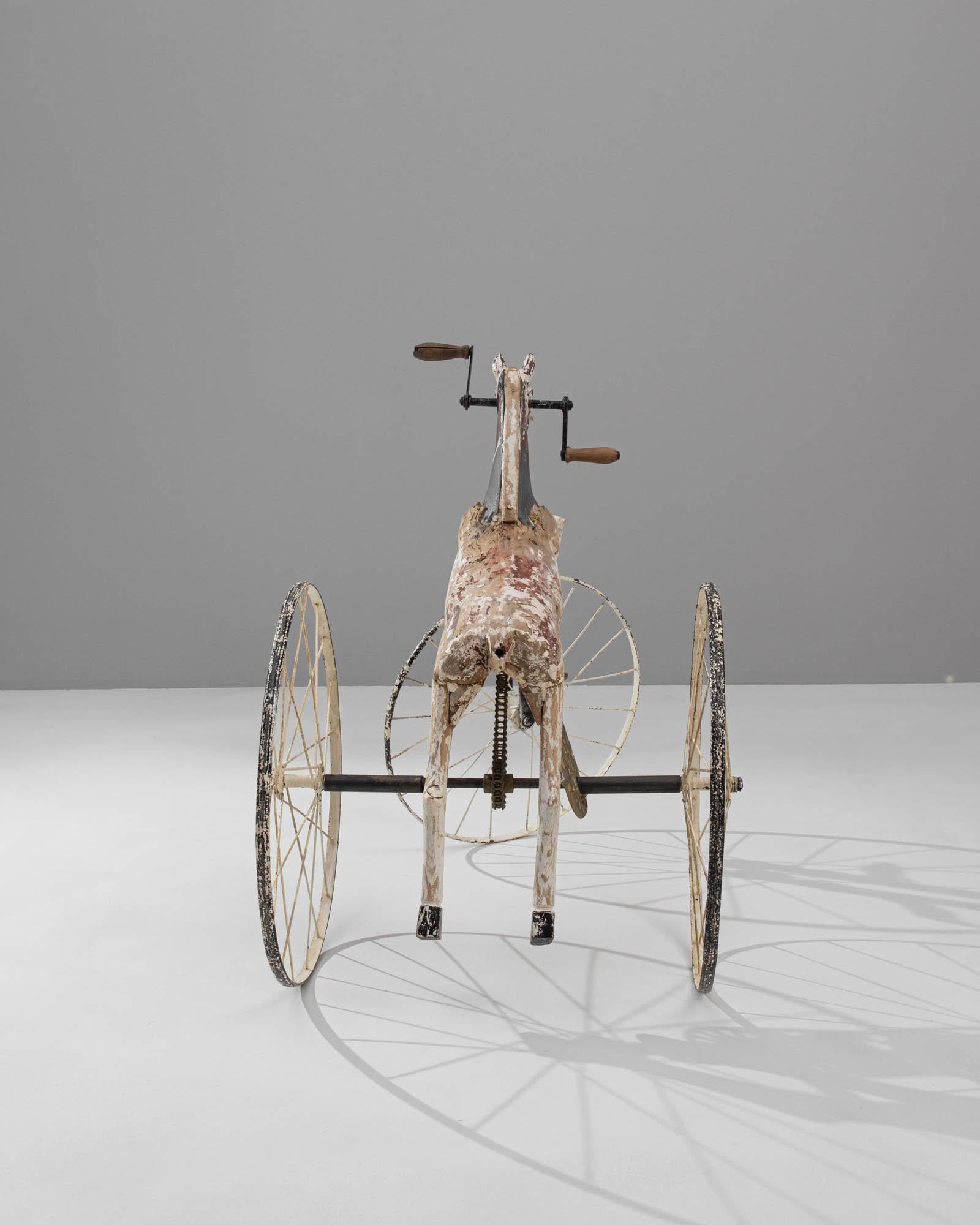 Early 20th Century 1900s French Wooden and Metal Horse Tricycle  For Sale
