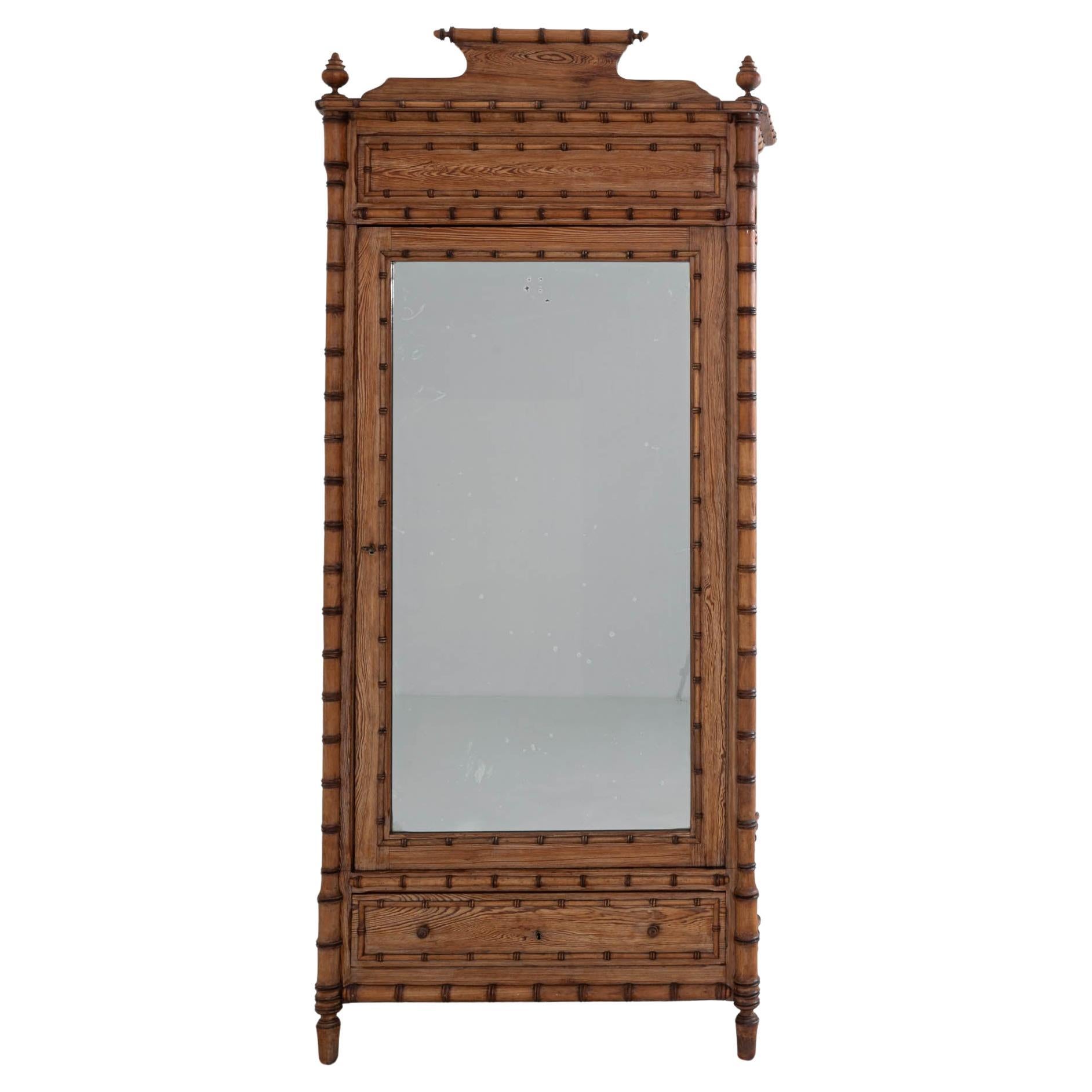 1900s French Wooden & Bamboo Vitrine For Sale