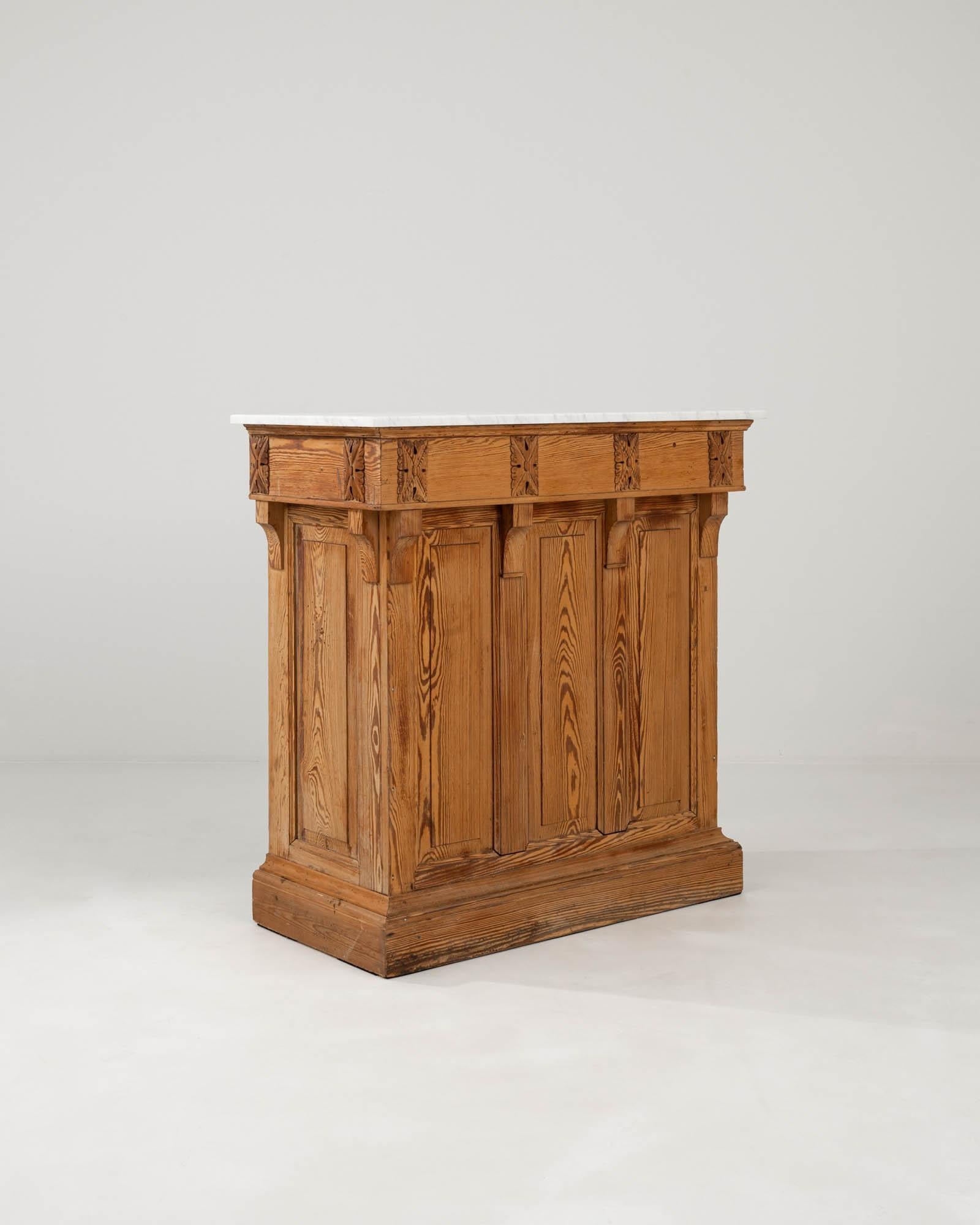 1900s French Wooden Bar With Marble Top In Good Condition In High Point, NC