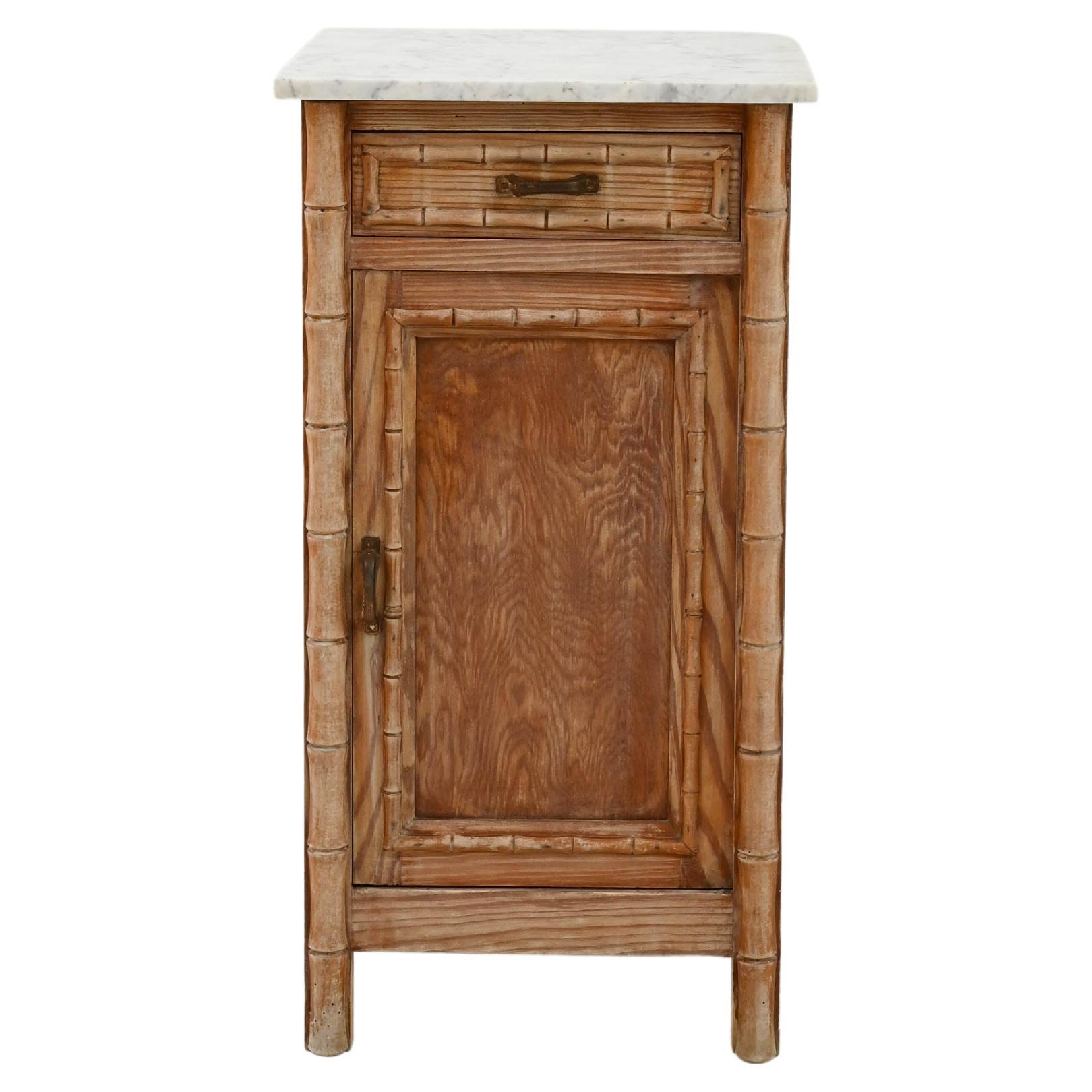 1900s French Wooden Bedside Table with Marble Top