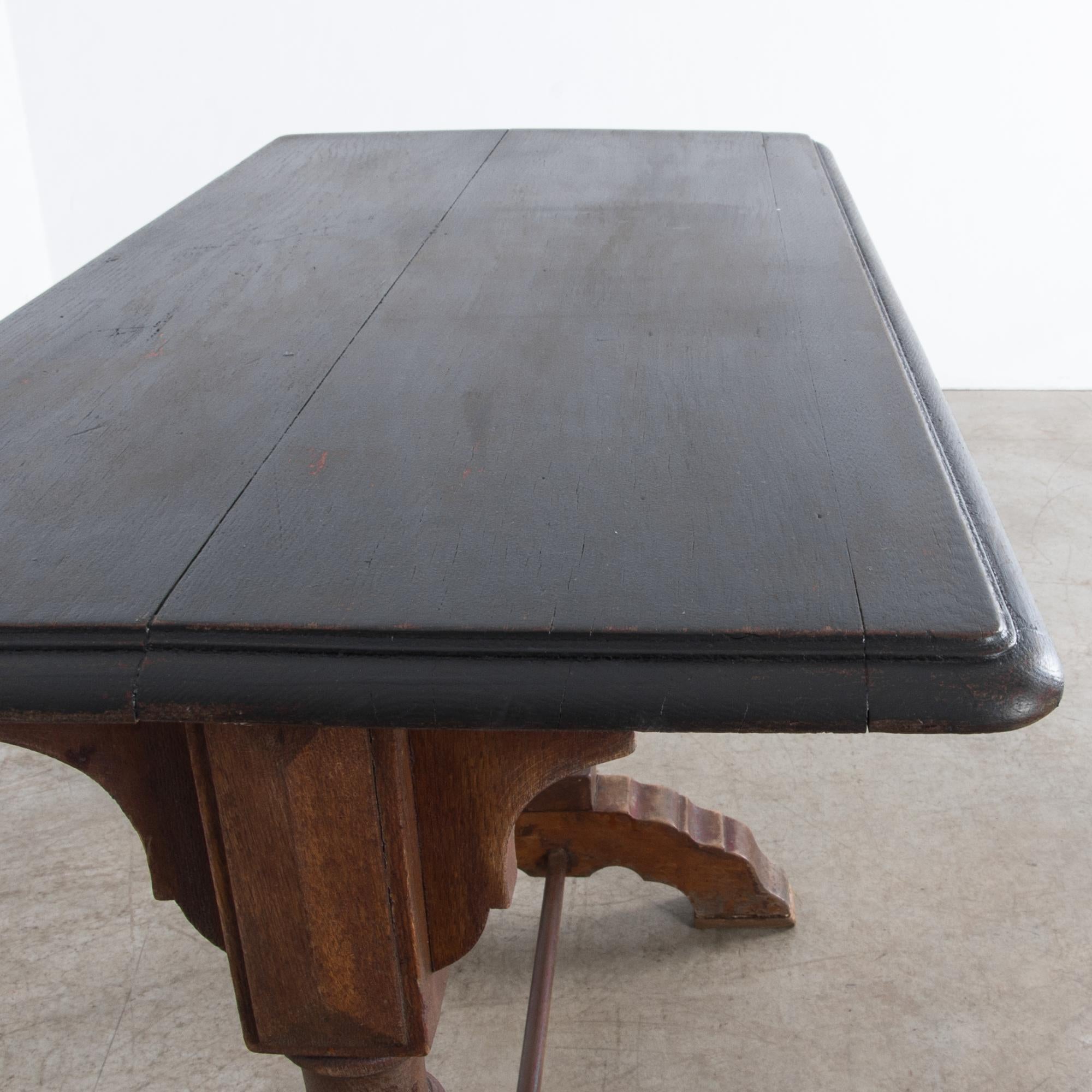 1900s French Wooden Bistro Table with Black Painted Top For Sale 1