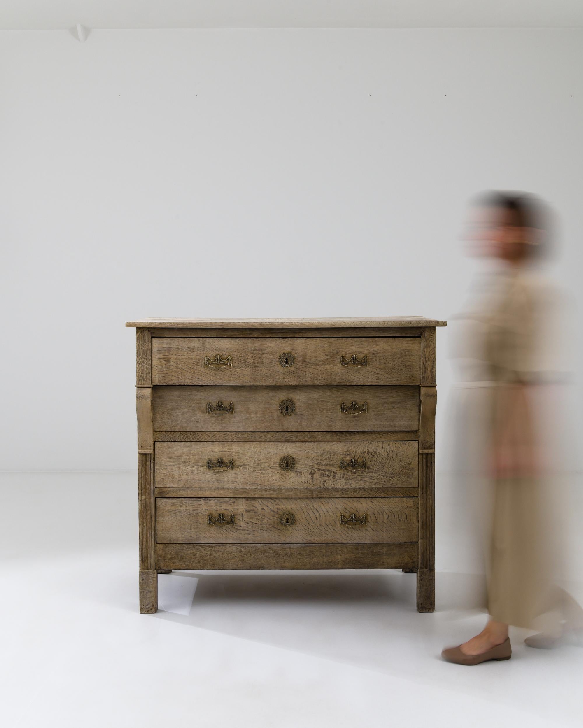 Bleached 1900s French Wooden Chest of Drawers 