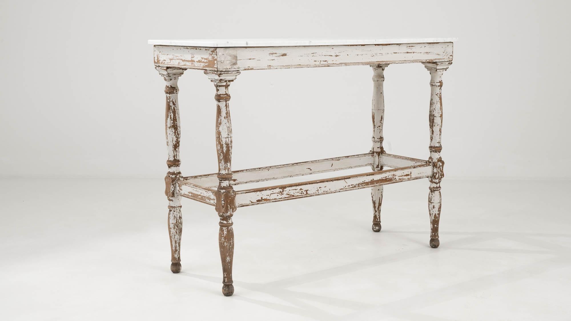 1900s French Wooden Console Table with Marble Top For Sale 1