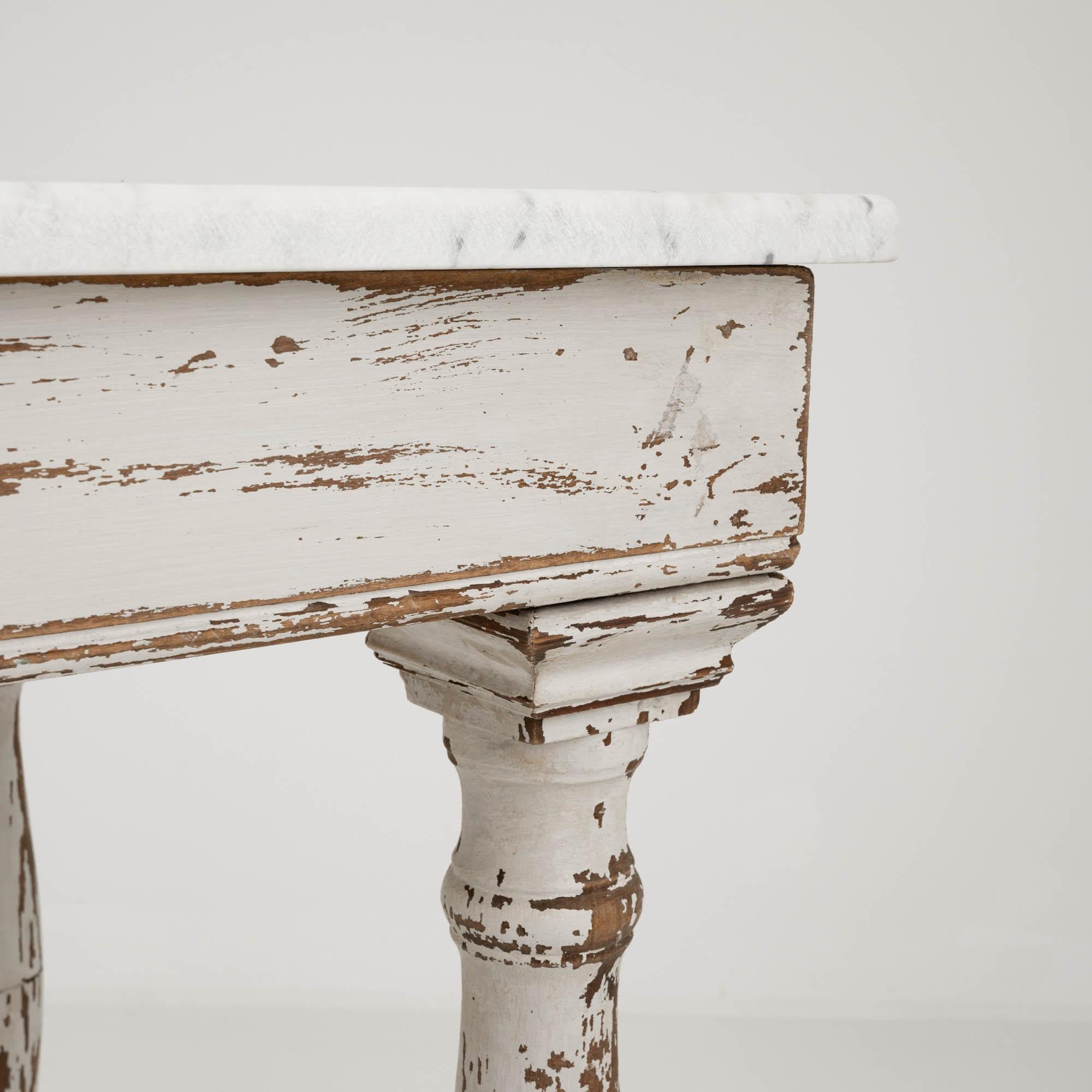 1900s French Wooden Console Table with Marble Top For Sale 2