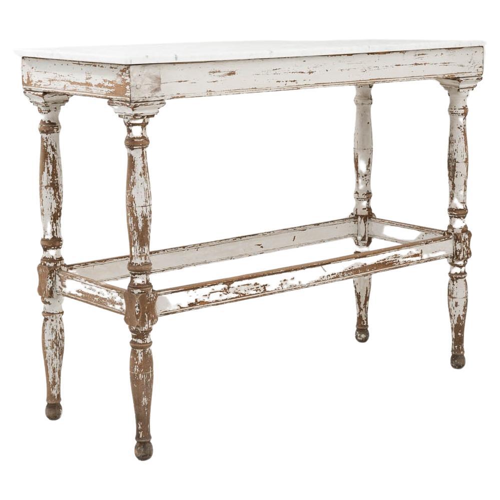 1900s French Wooden Console Table with Marble Top For Sale