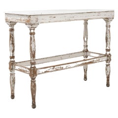 Vintage 1900s French Wooden Console Table with Marble Top
