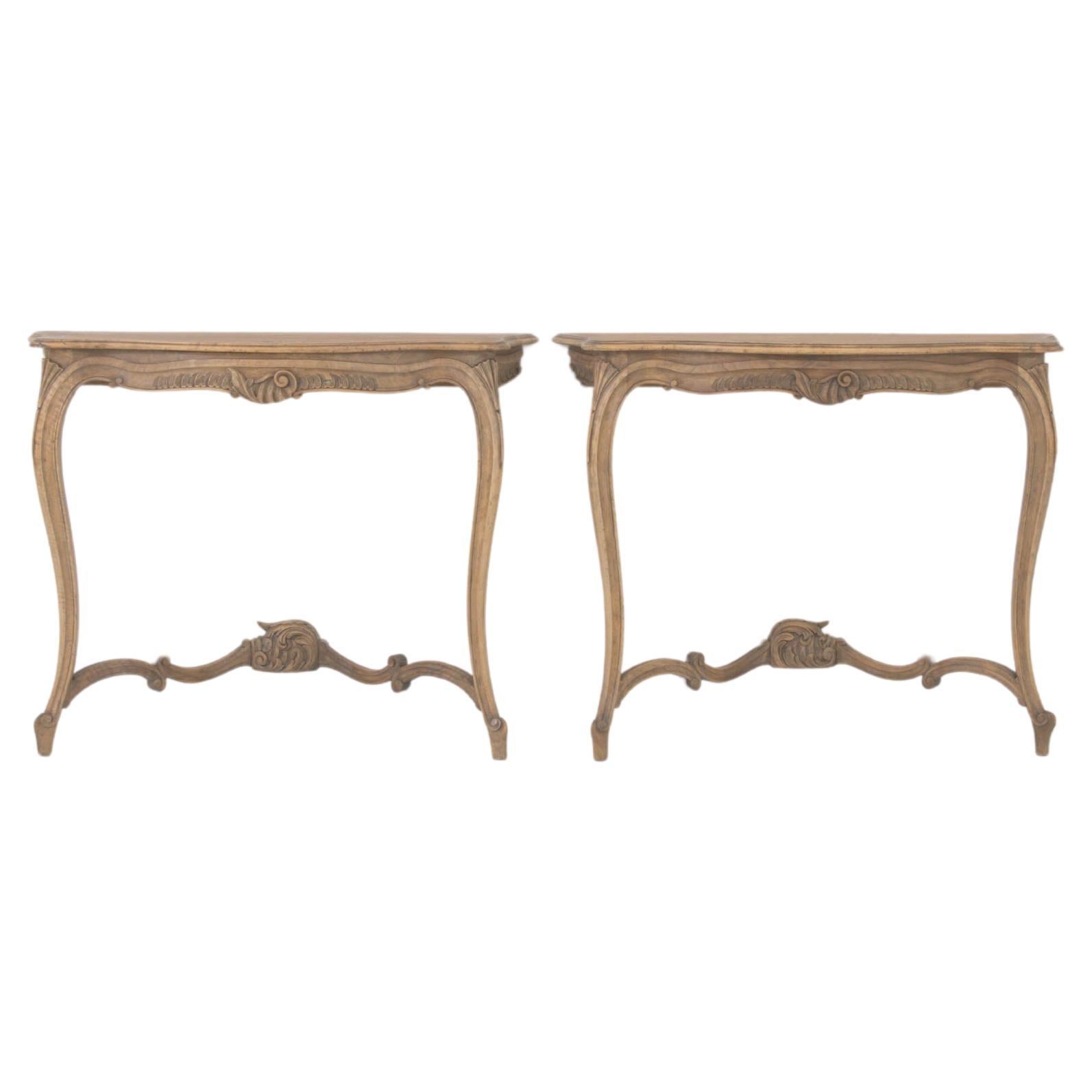 1900s French Wooden Console Tables, a Pair