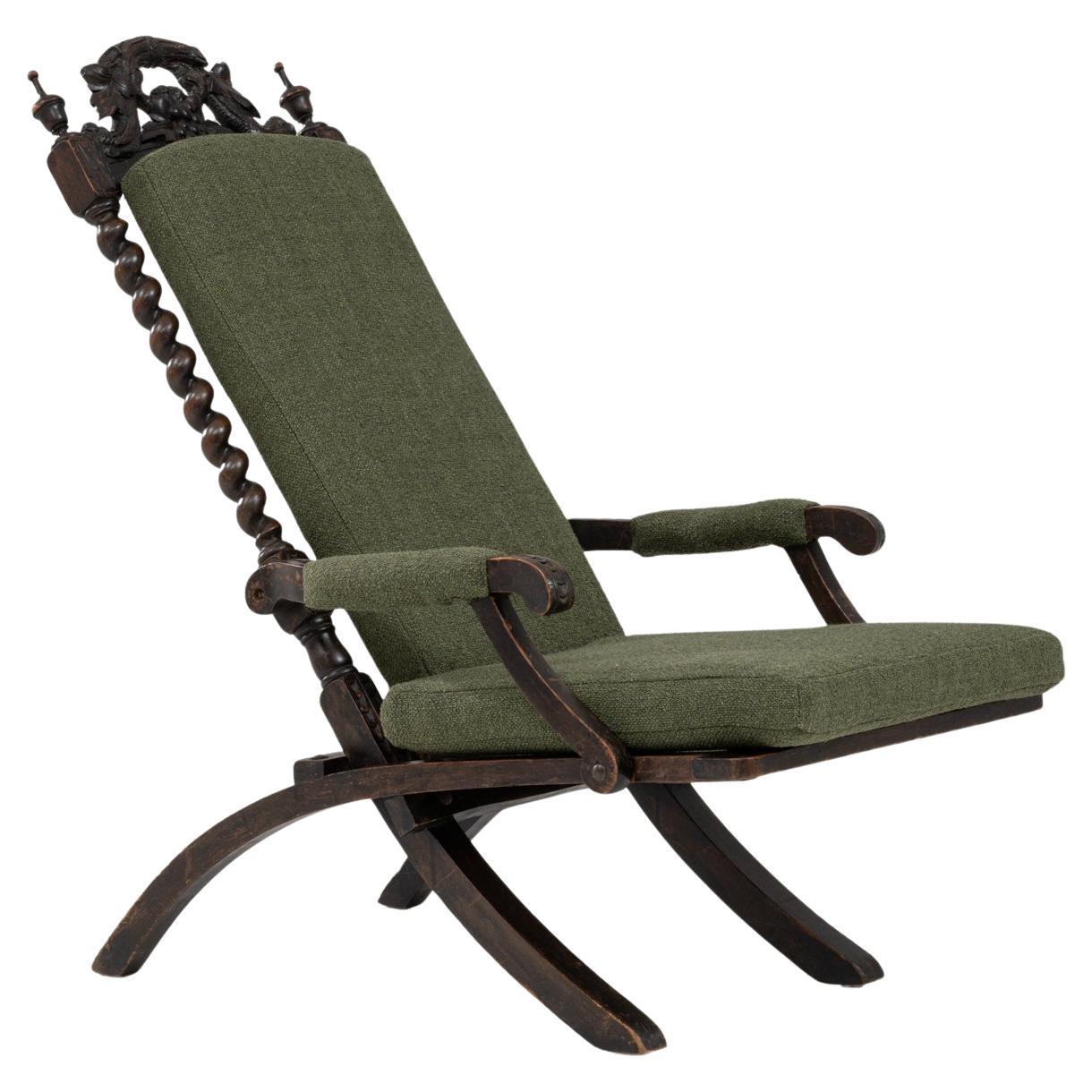 Fauteuil pliant en bois français des années 1900 avec coussins tapissés