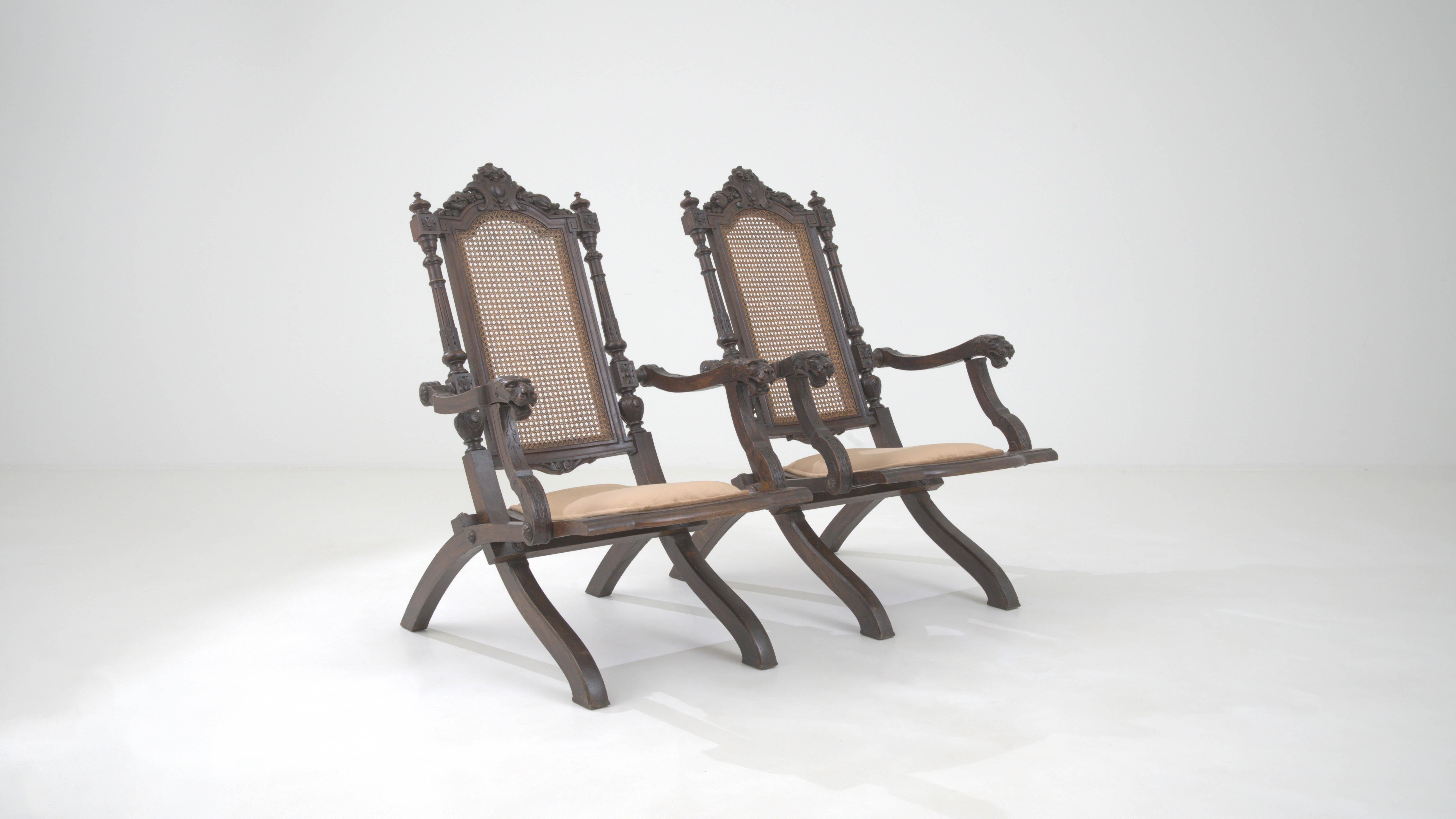 Französische Klappsessel aus Holz mit gepolsterten Sitzen, um 1900, ein Paar im Angebot 11
