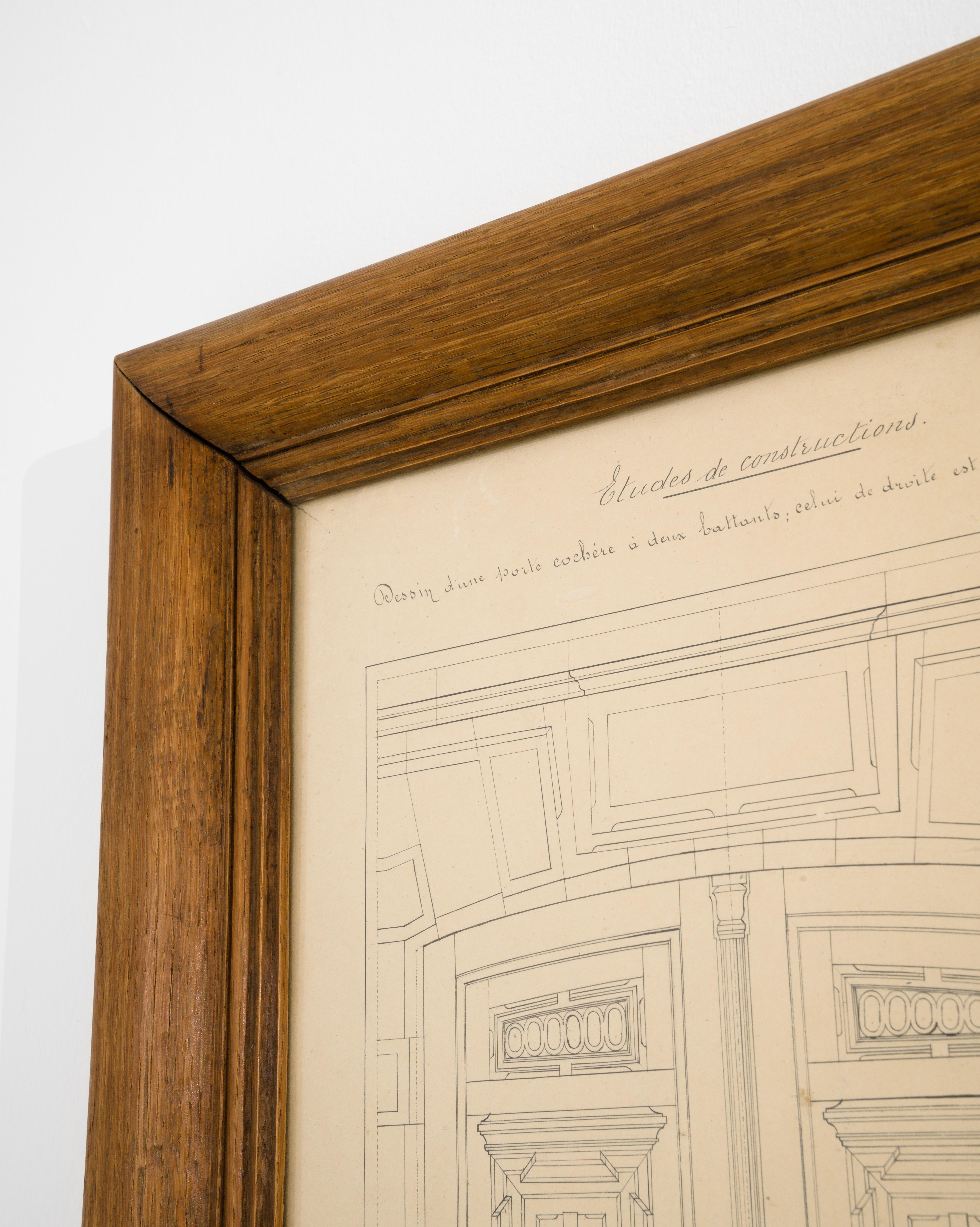 1900s French Wooden Framed Architectural Drawing 4