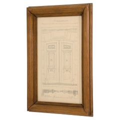 1900s French Wooden Framed Architectural Drawing