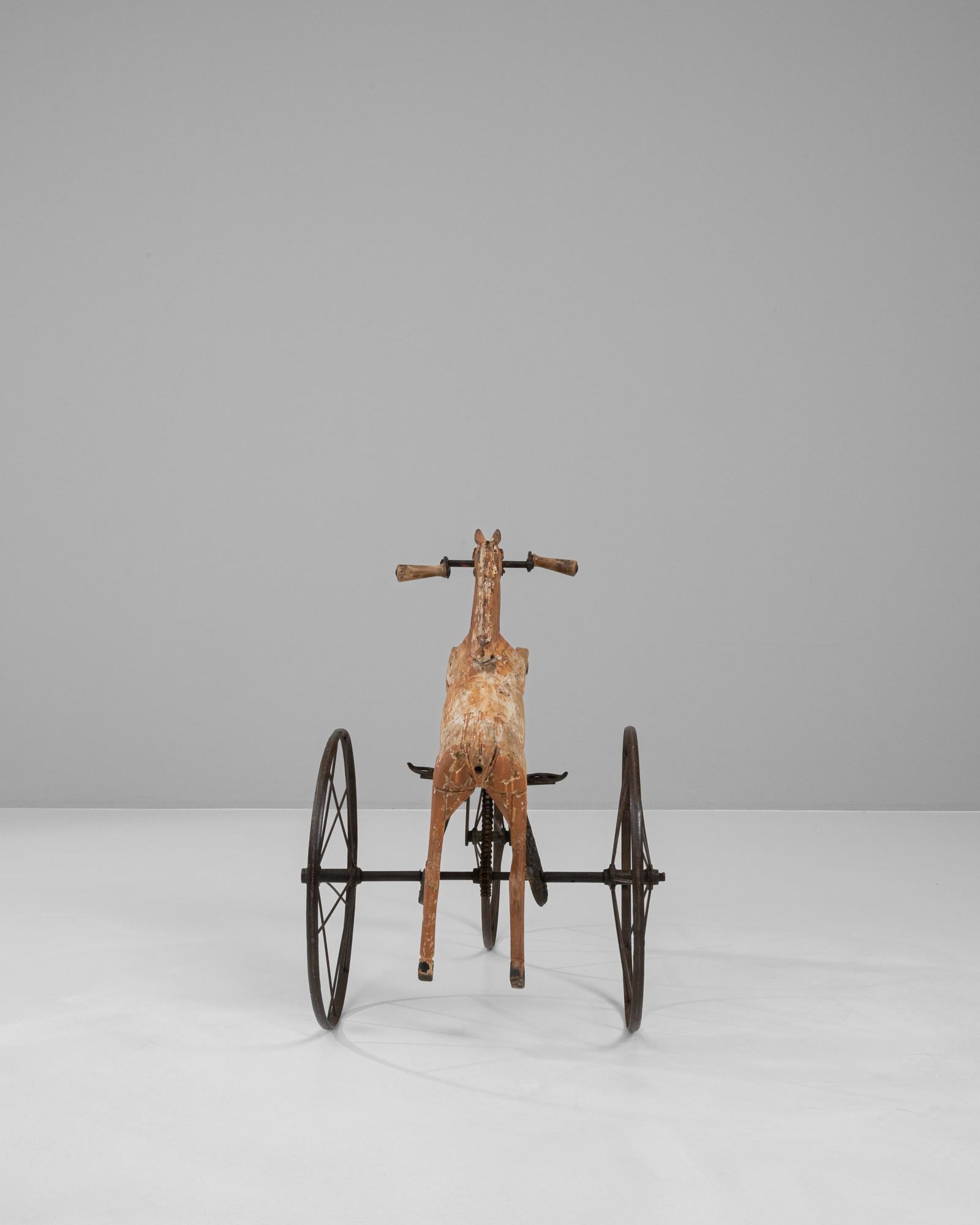 20th Century 1900s French Wooden & Metal Horse Tricycle For Sale