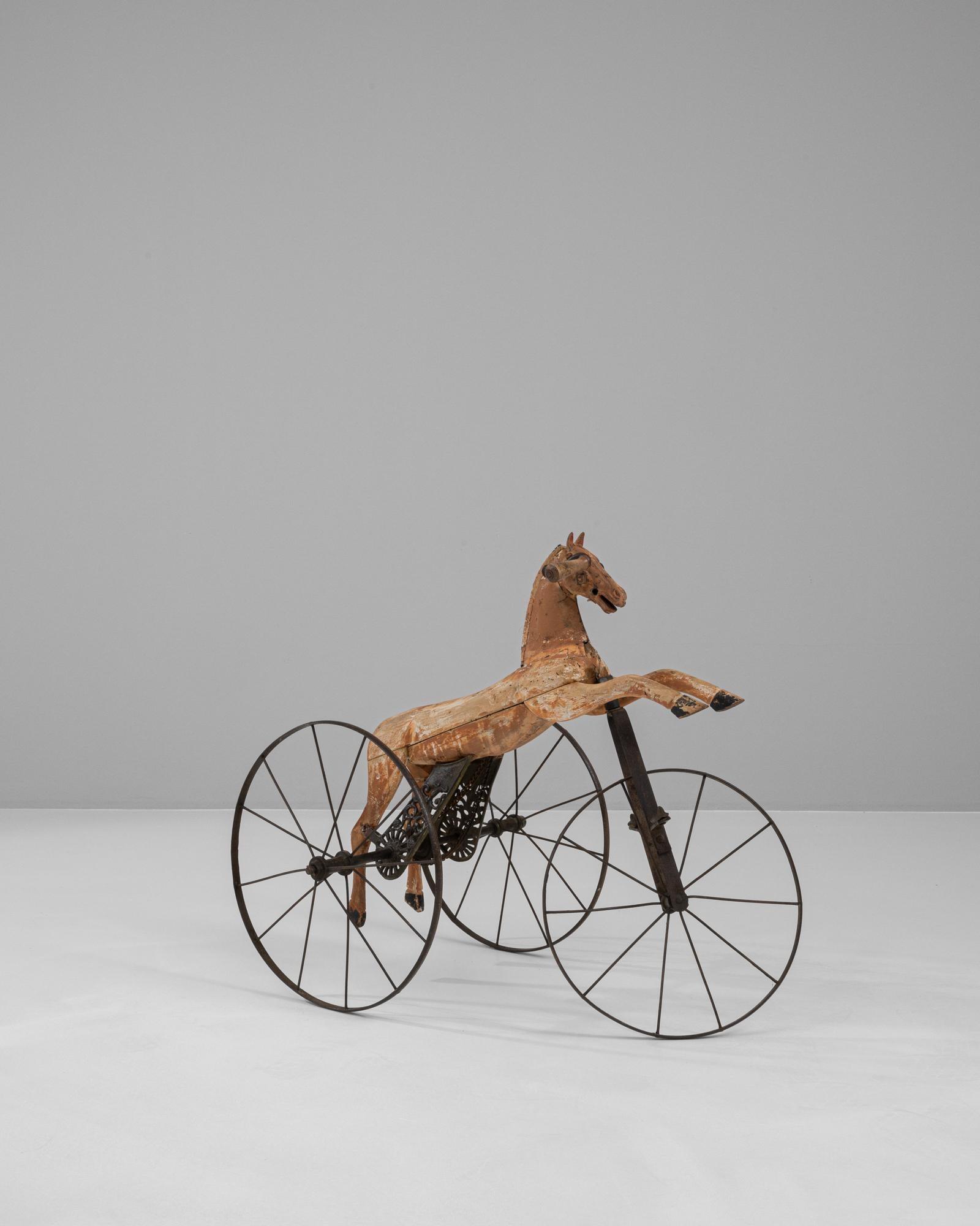 20th Century 1900s French Wooden & Metal Horse Tricycle For Sale