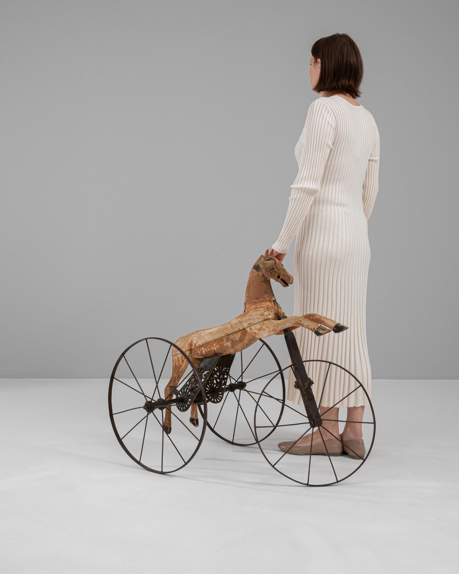 1900s French Wooden & Metal Horse Tricycle For Sale 1