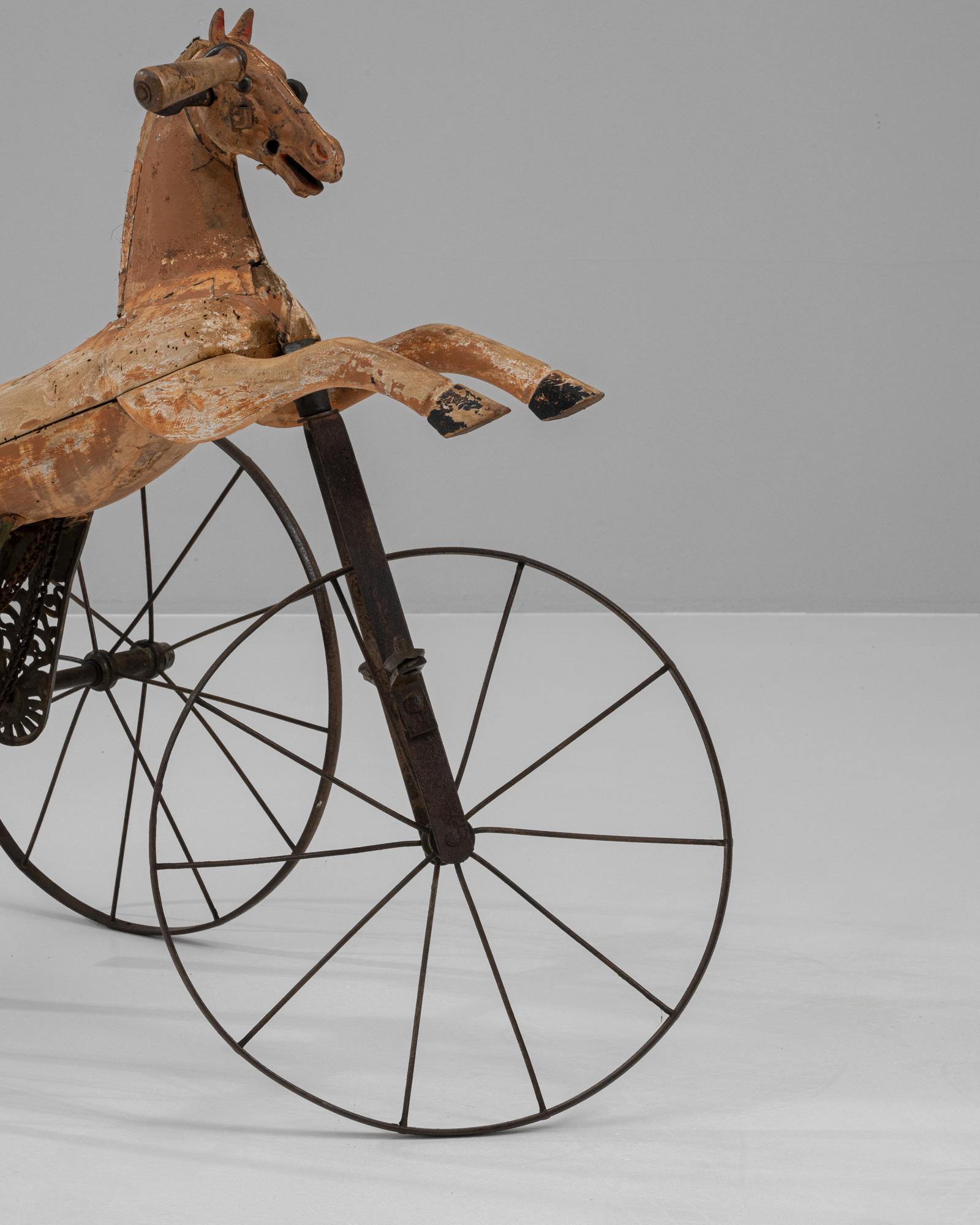 1900s French Wooden & Metal Horse Tricycle For Sale 2
