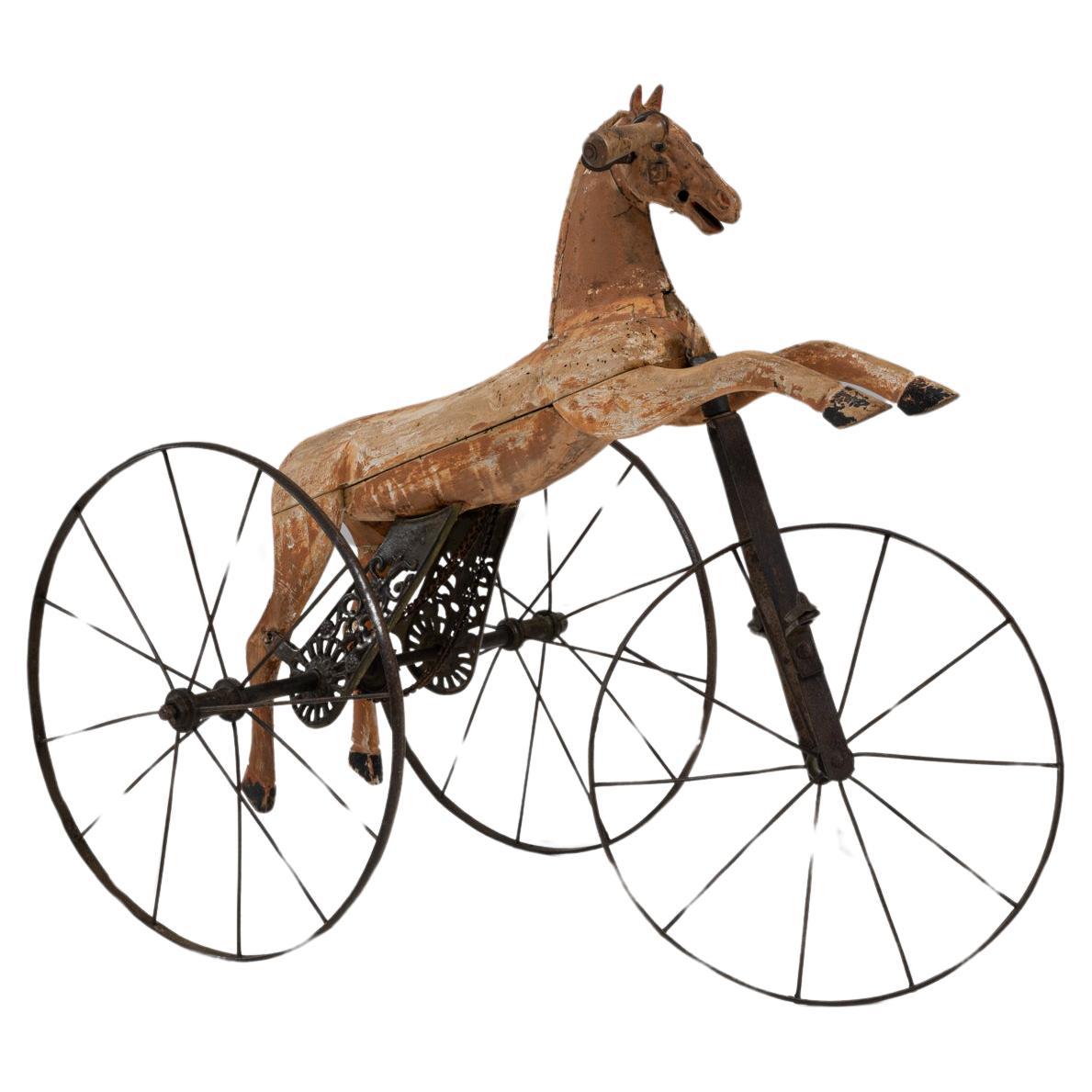 Tricycle à cheval en bois et métal français des années 1900