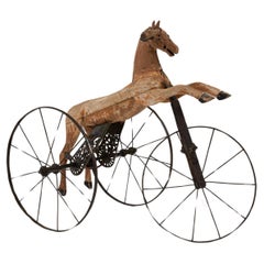 Antique 1900s French Wooden & Metal Horse Tricycle