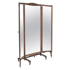 1900s French Wooden Mirror on Wheels