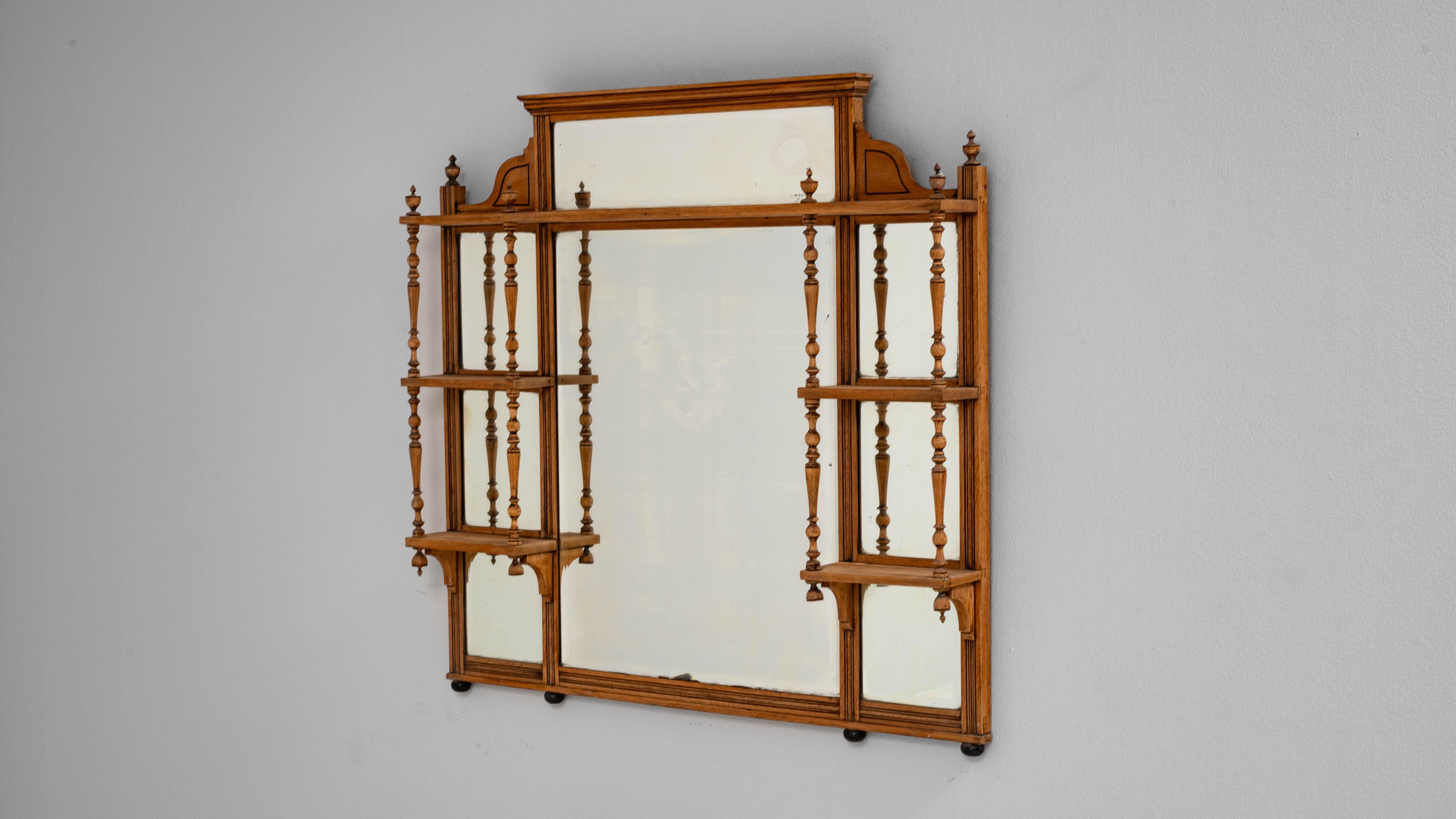 Miroir à trumeau en bois français des années 1900 avec étagère 1