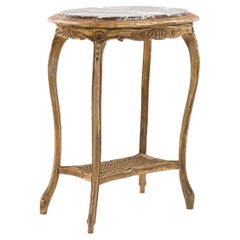 1900s French Wooden Patinated Side Table with Marble Top