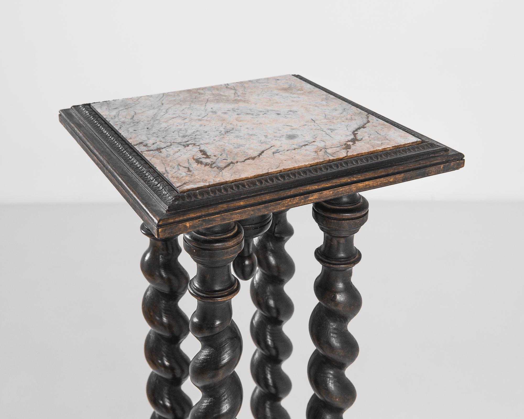 Hardwood 1900s French Wooden Pedestal with Marble Top