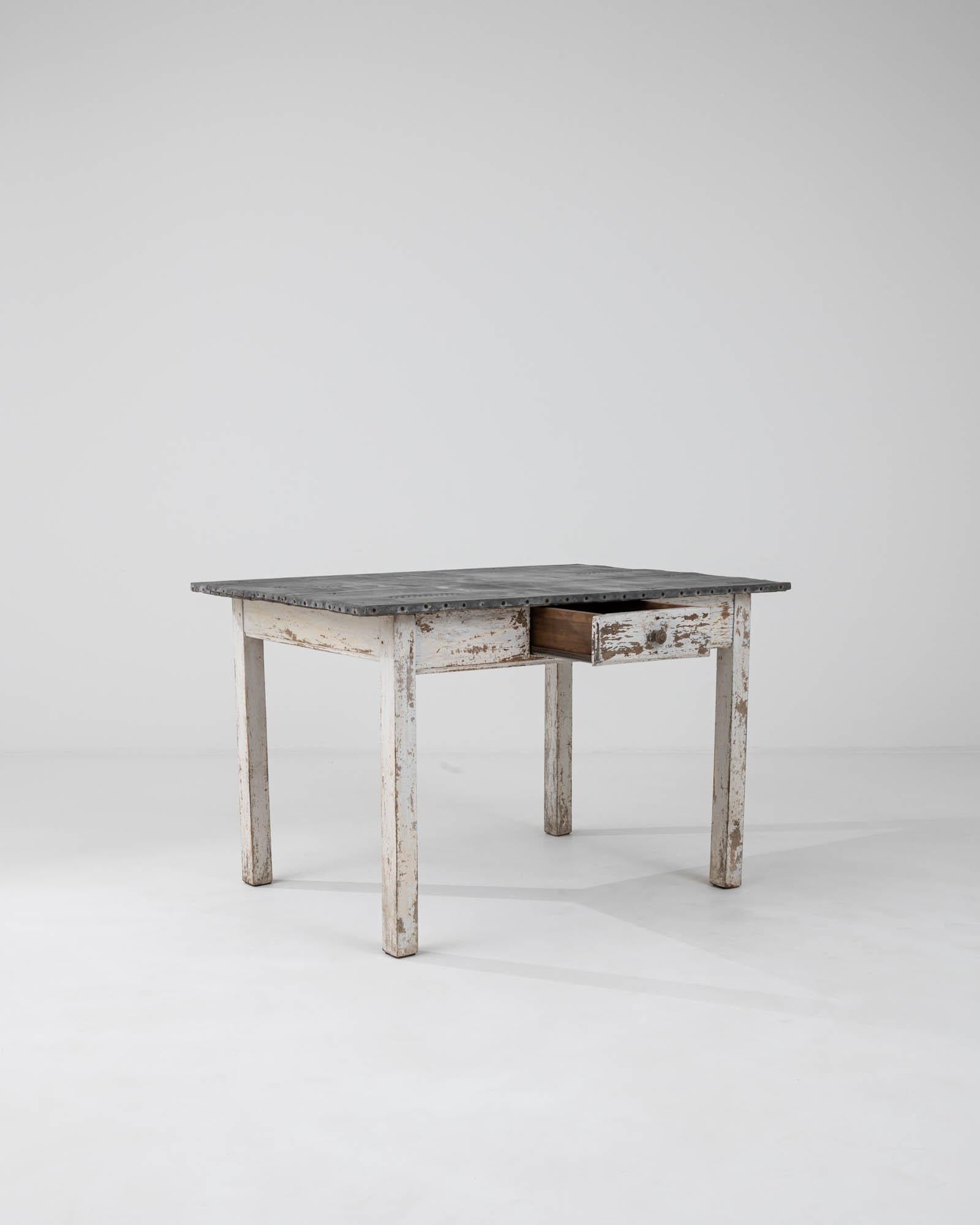 1900s French Wooden Table With Zinc Top For Sale 1