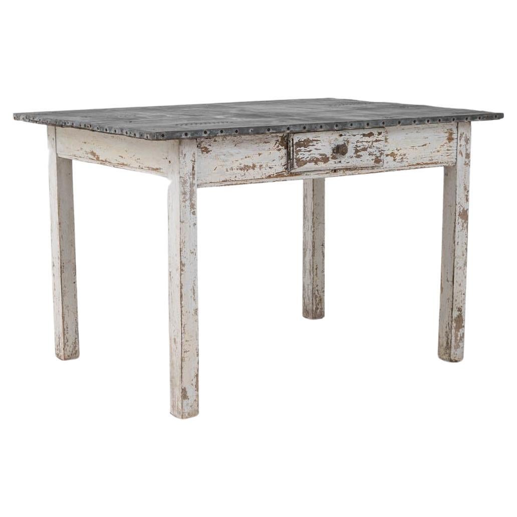 1900s French Wooden Table With Zinc Top For Sale