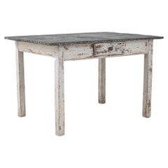 Mesa de madera francesa de 1900 con tablero de cinc