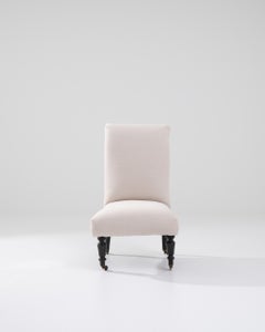 1900s French Wooden Upholstered Chair on Wheels