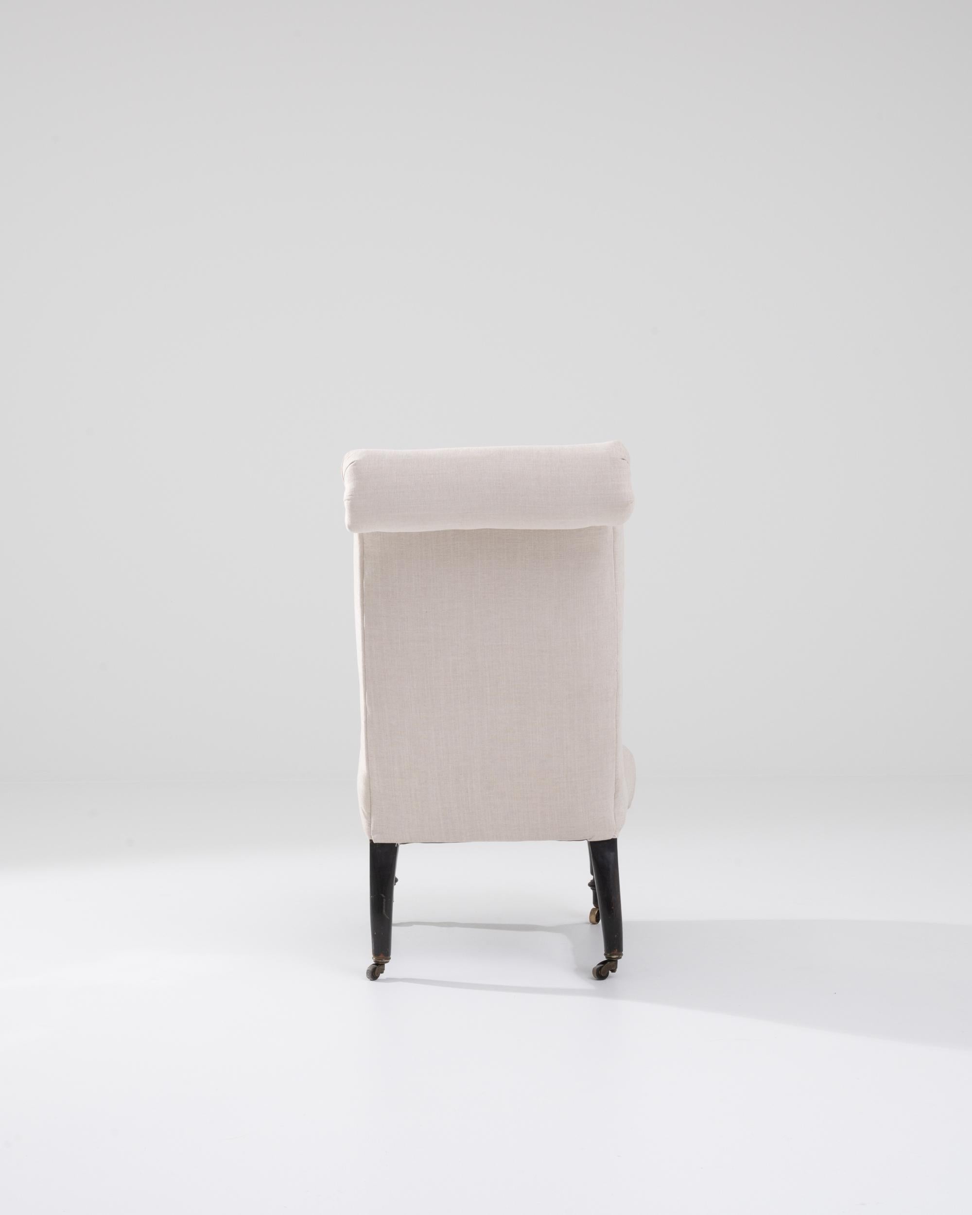 Upholstery 1900s French Wooden Upholstered Chair on Wheels For Sale