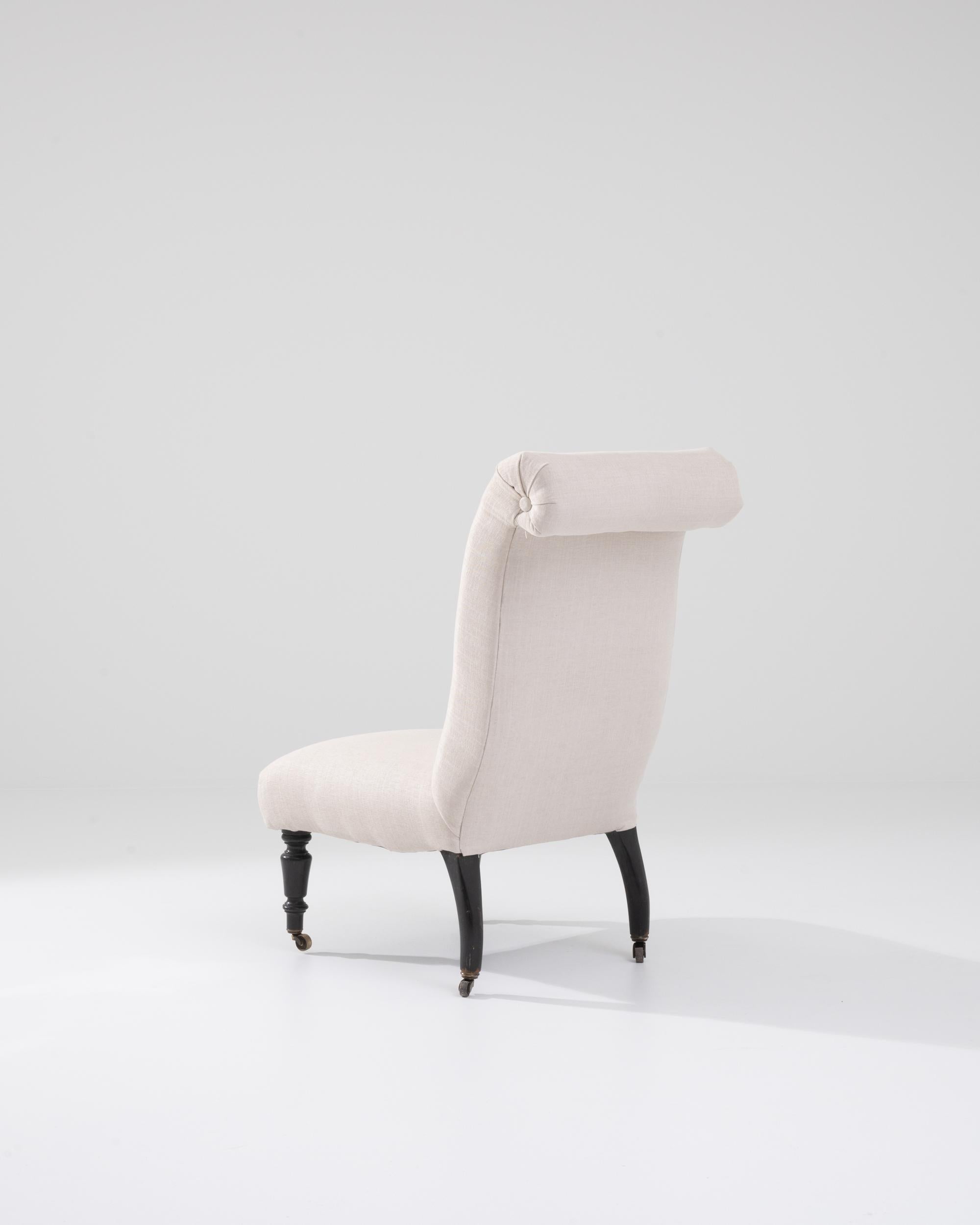 1900s French Wooden Upholstered Chair on Wheels For Sale 1