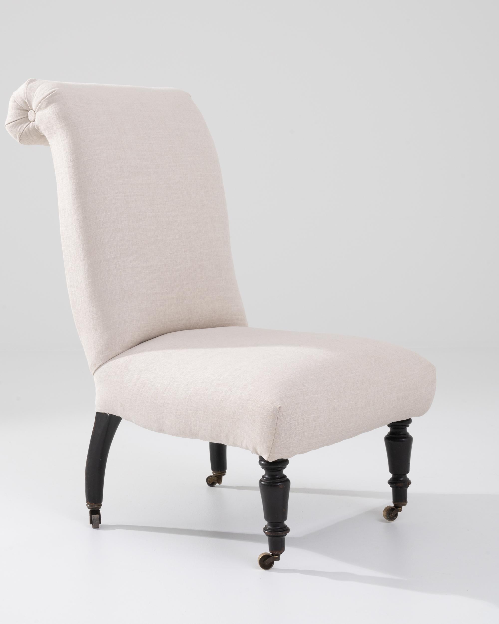 1900s French Wooden Upholstered Chair on Wheels For Sale 3