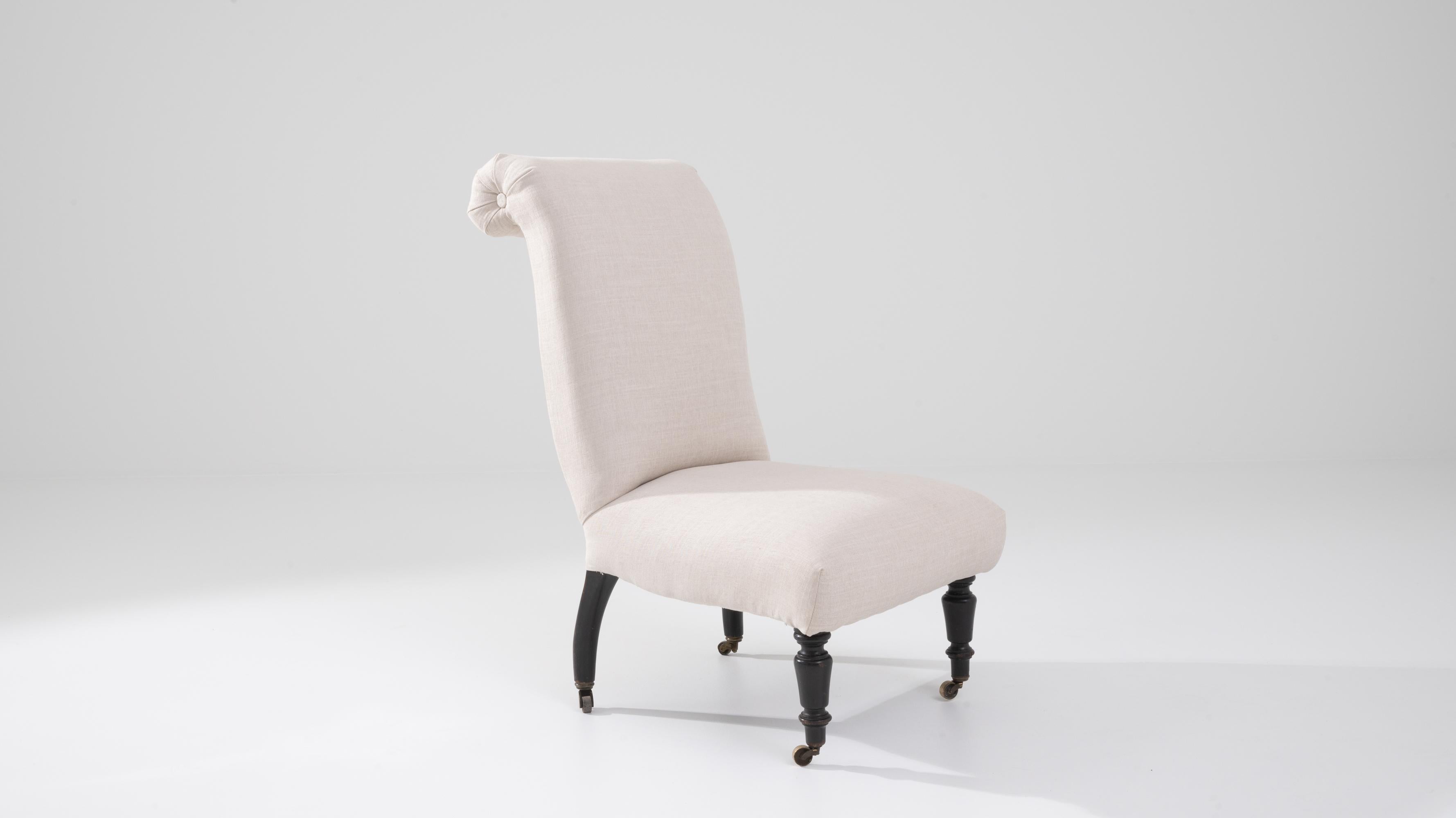 1900s French Wooden Upholstered Chair on Wheels For Sale 4