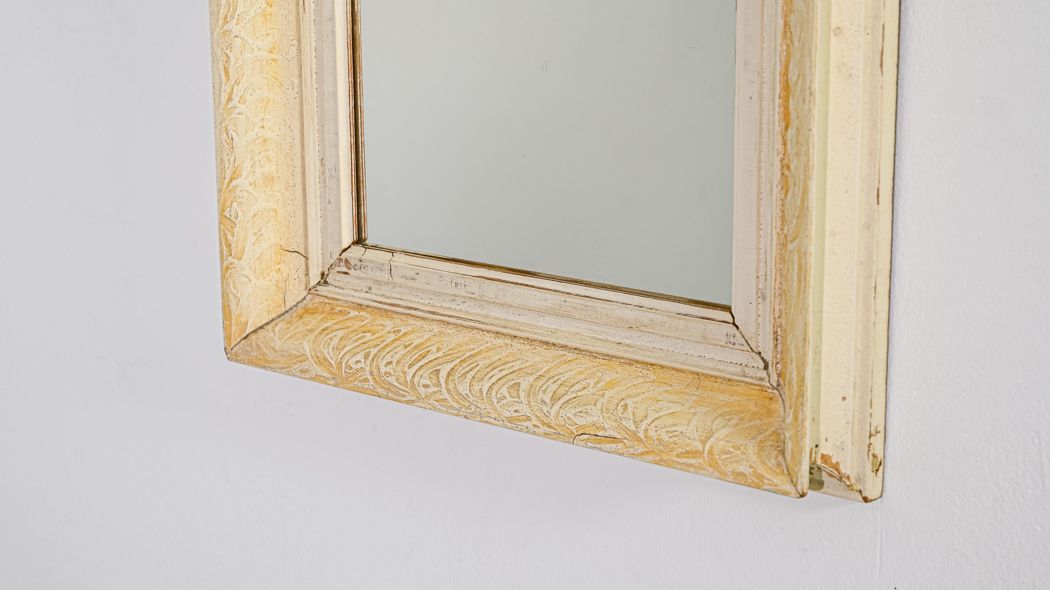 20th Century 1900s French Wooden White Patinated Mirror
