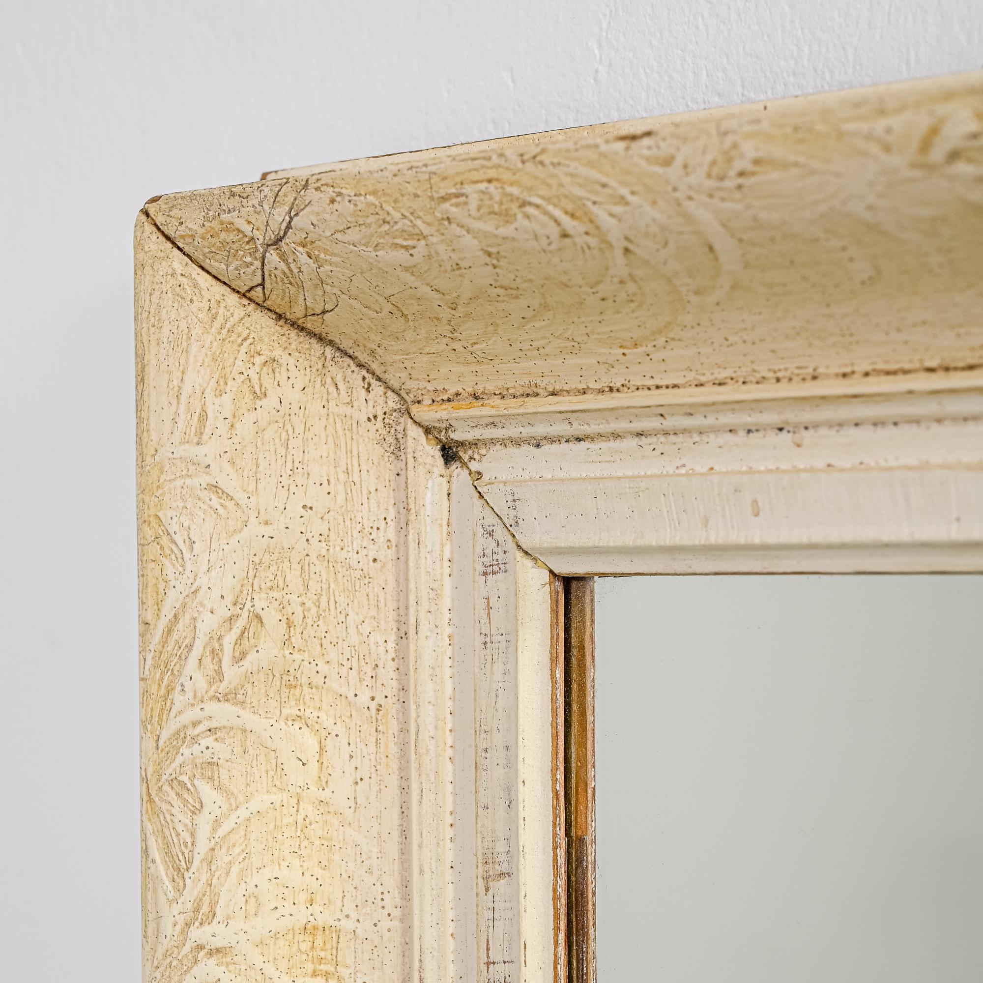 1900s French Wooden White Patinated Mirror 2