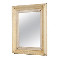 1900s French Wooden White Patinated Mirror