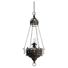 Antique 1900s French Wrought Iron Pendant Lamp