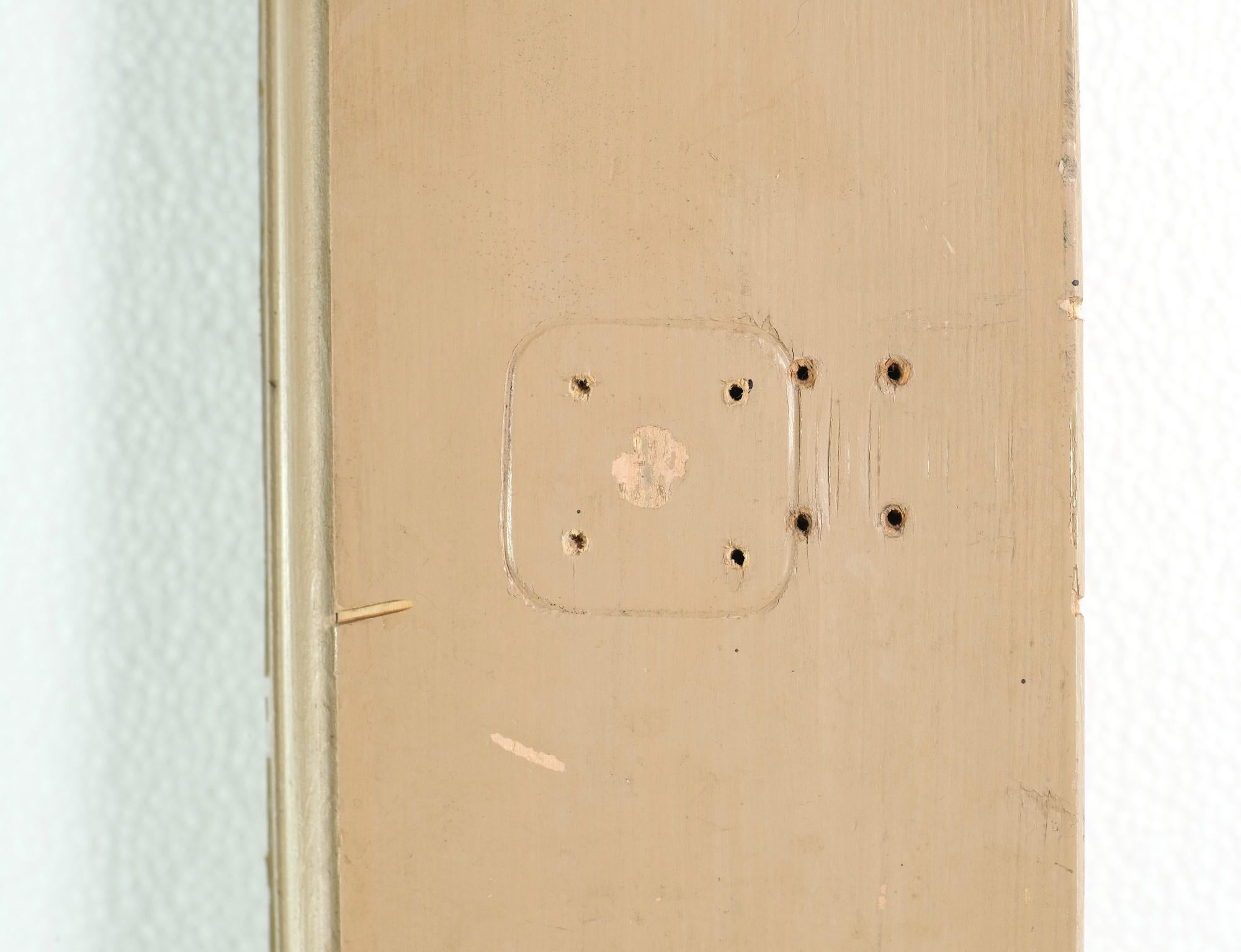 Bürotür aus Milchglas mit 2 Holztafeln, Kiefernholz lackiert, beige, 1900er Jahre 1