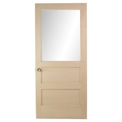 Bürotür aus Milchglas mit 2 Holztafeln, Kiefernholz lackiert, beige, 1900er Jahre