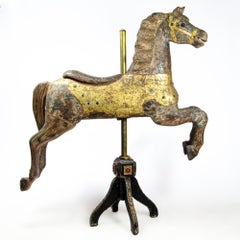 1900s German Carved Wooden Carousel Horse in Gallop with Crystals and Gold Leaf