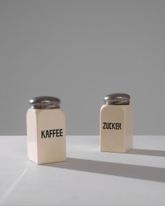 1900s German Ceramic Boxes with Metal Lid, a Pair