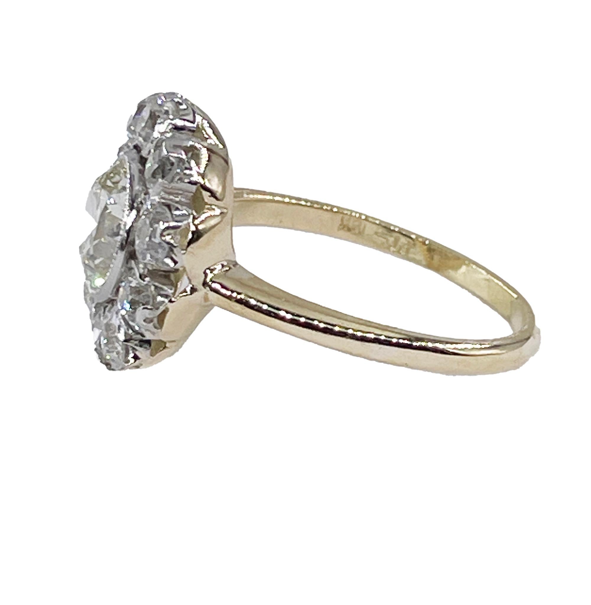 1900er Jahre GIA 2,58 ctw Antiker edwardianischer Diamant-Cluster 18kyg Pl Ring mit altem Eurodiamant Damen