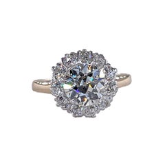 1900s GIA 2.87ctw Antique Edwardian OLD EUROPEAN Diamond Cluster 14KYG Pl Ring