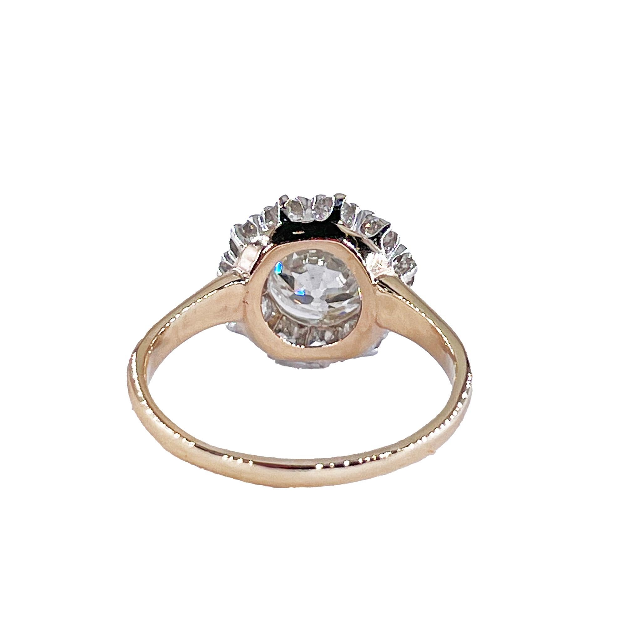 1900s GIA 2.87ctw Antique Edwardian OLD EUROPEAN Diamond Cluster 14KYG Pl Ring   For Sale 2