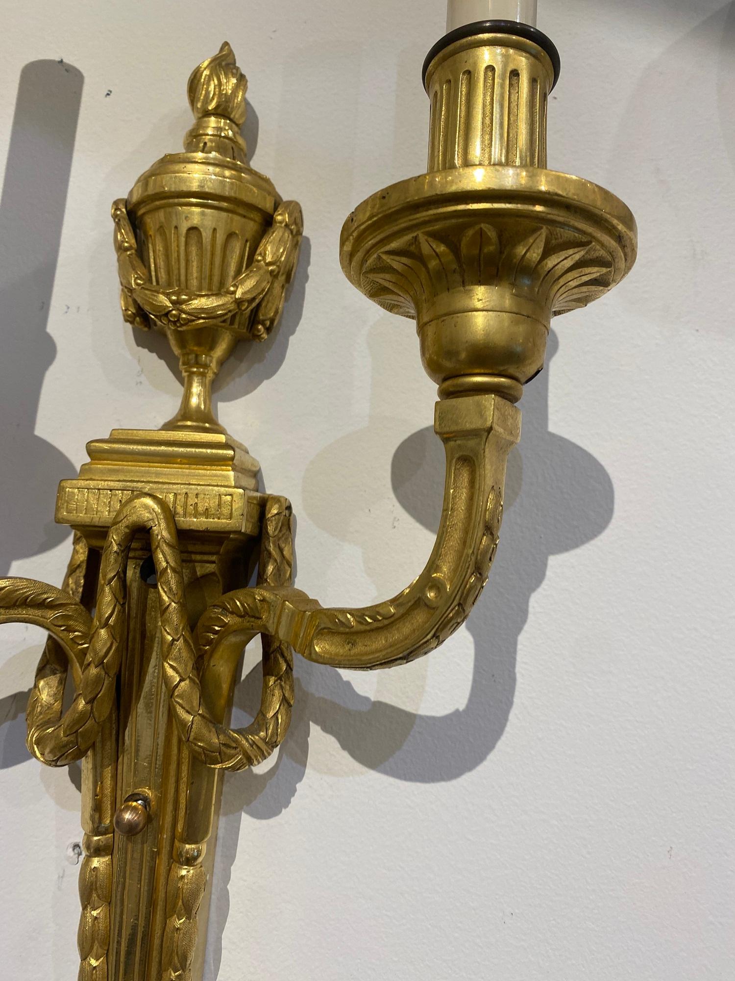 French Provincial 1900’s Gilt Bronze Caldwell Sconces For Sale