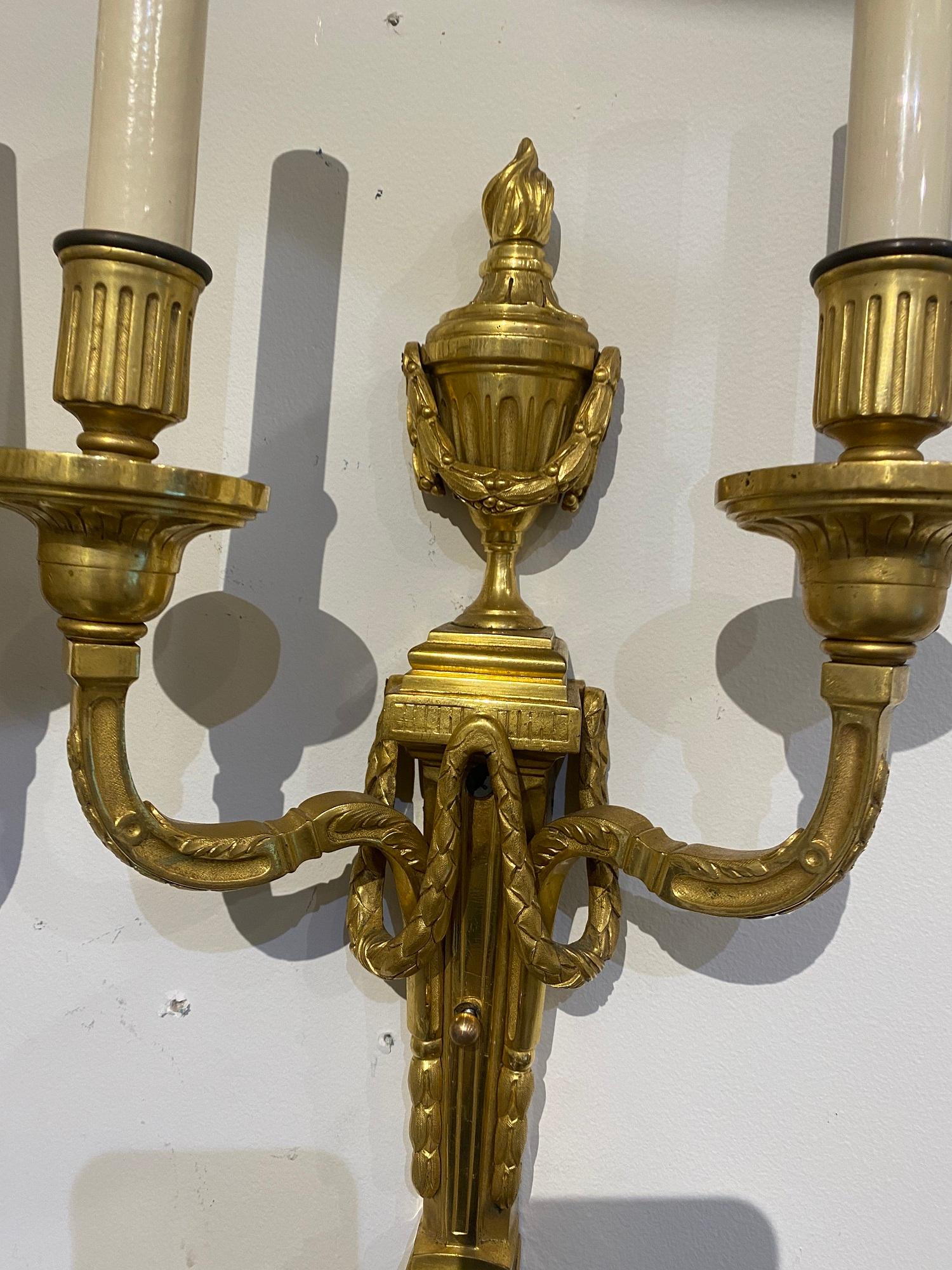 1900’s Gilt Bronze Caldwell Sconces In Good Condition For Sale In New York, NY